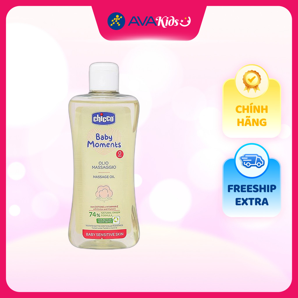  Dầu massage chiết xuất hạt bông cho bé Chicco 200 ml 