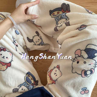 Heng Shan Yuan Quần ngủ nữ flannel quần hoạt hình lông cừu san hô quần lười quần nhà