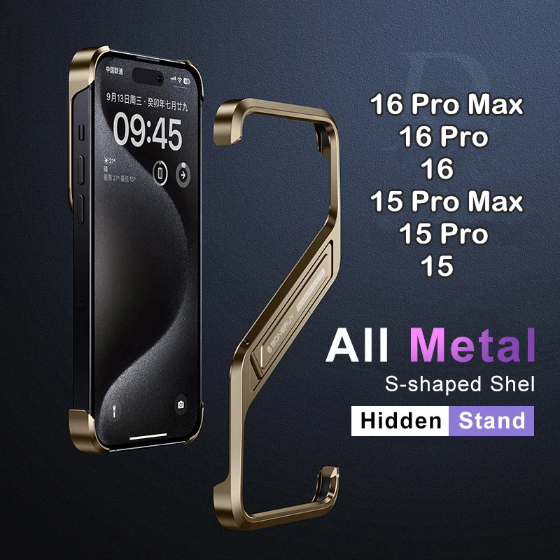 Đế Kim Loại Màu Sắc Tương Phản Ốp Lưng Điện Thoại Iphone 14 15 16 Pro Max S Loại Làm Mát Không Vành Vỏ Điện Thoại Hợp Kim Nhôm Giá Đỡ Shel