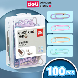  Hộp 100 Ghim Vòng Deli - Kẹp Giấy Tài Liệu Văn Phòng Phẩm Giữ Văn Bản Gọn Gàng - Màu Sắc Morandi - Đa Năng Tiện Lợi 