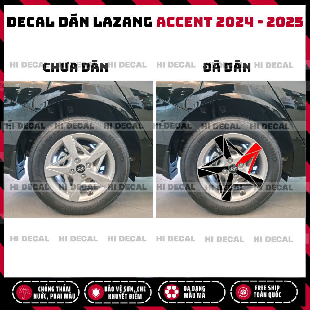Tem dán mâm Accent 2024 - 2025, decal lazang Accent trang trí tạo điểm nhấn cho xe Thegioidecalxe
