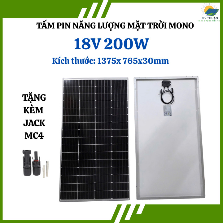 TẤM PIN NĂNG LƯỢNG MẶT TRỜI 18V 200W MONO - KÍCH THƯỚC 1375X765X30MM - CHÍNH HÃNG SOYER SOLAR