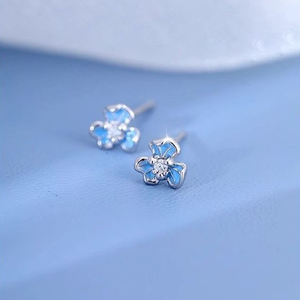 Bông tai iris màu xanh bạc S999 chân bạc dành cho womeS999