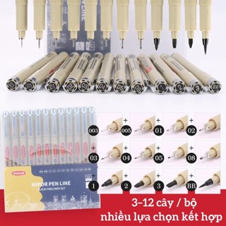 Bút Kỹ Thuật Đen Vẽ Truyện Tranh Manga - Bộ Bút Fineliner Không Thấm Nước, Nhanh Khô, Nét Mảnh