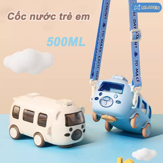 Cốc nước trẻ em 500ML,Bình Nước ô tô xe buýt,Cho Bé Đi Học Có Dây Đeo Tiện Lợi