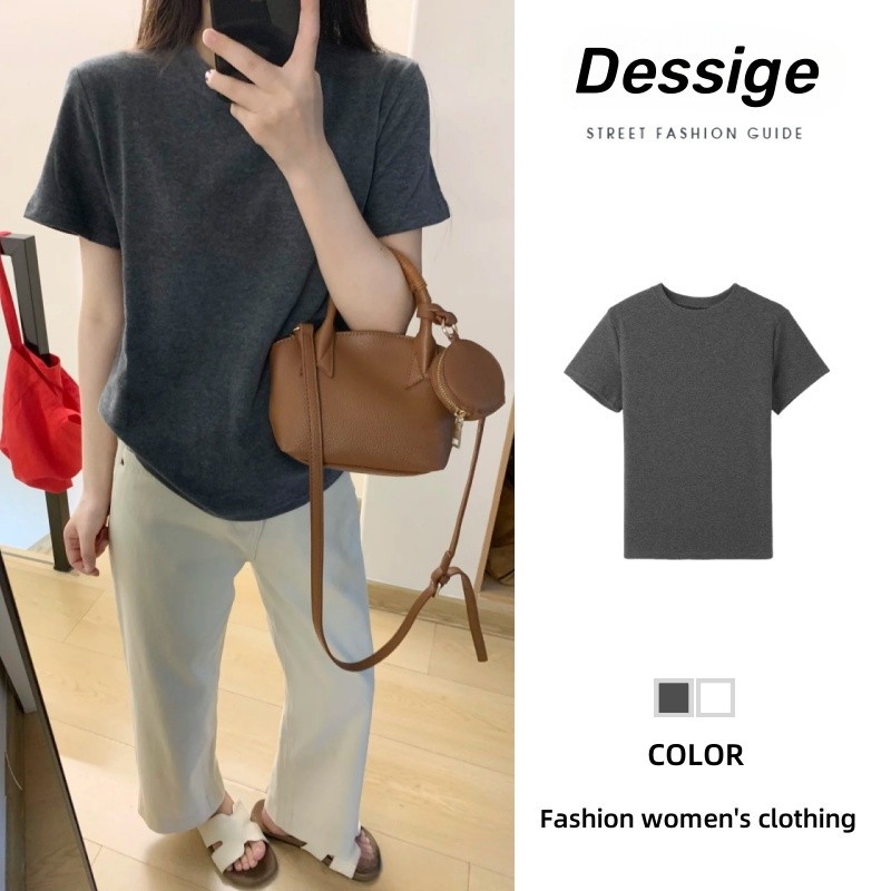 Dessige Áo thun phông form rộng BIG SIZE Áo bigsize nữ Áo thun nữ dáng rộng vai phía trước màu xám t