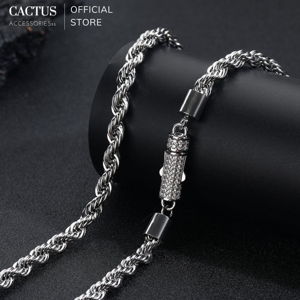 Dây Chuyền Nam Cactus Accessories Thép Titan Không Gỉ Dạng Xoắn Freesize Khoá Kim Cương Phong Cách