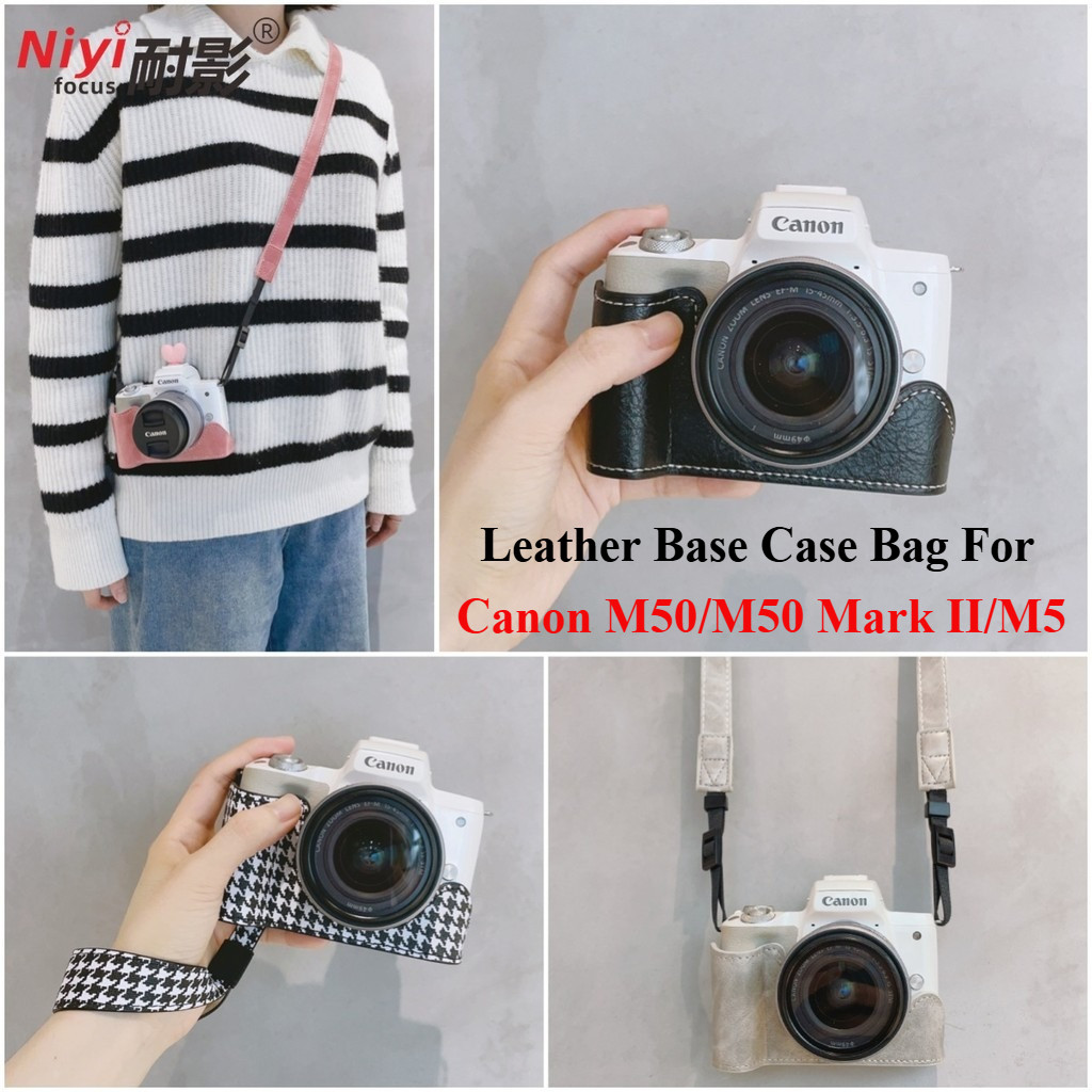 M50 Da Đế Túi Dành Cho Canon M50 Mark II M5 PU Nửa Canon M50 Mở Pin Túi 1 / 4 Vít Camera Vỏ Có Dây Đ