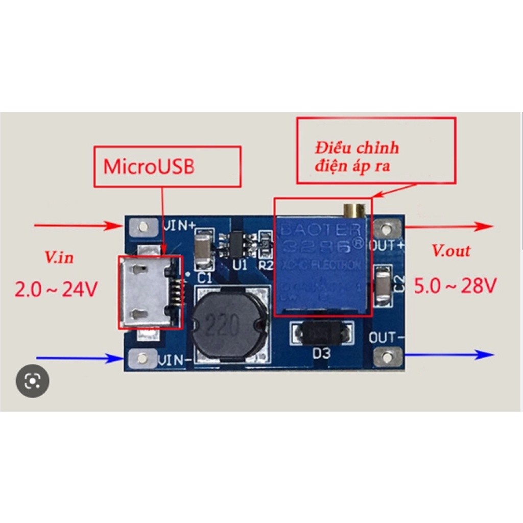 Mạch tăng áp Mini MT3608 DC-DC 2A - 1688s.vn