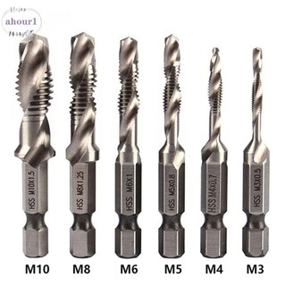 Ahour1 6 cái hợp chất vòi, mũi khoan chuôi lục giác mạ titan, bền m3 m4 m5 m6 m8 m10 sáo xoắn ốc hss vít thread bit dụng cụ cầm tay