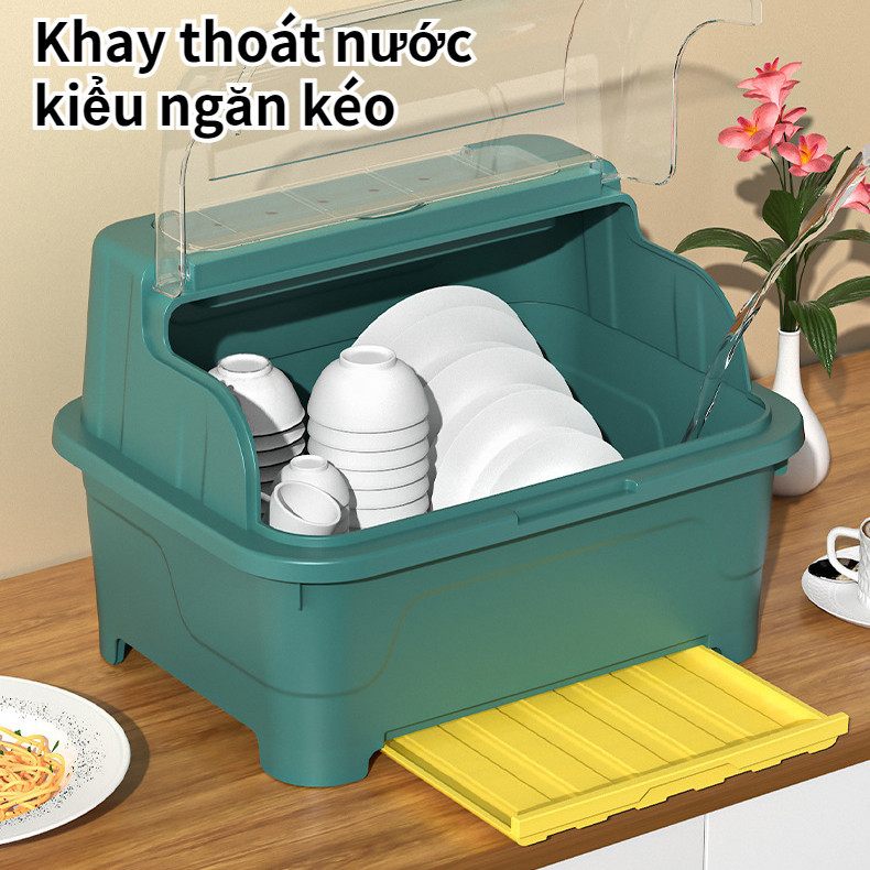 Hộp Đựng Chén Dĩa Ráo Nước Dung Tích Lớn Có Nắp Đậy Chống Bụi Cho Nhà Bếp