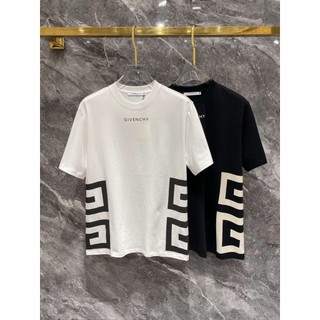 Hàng chất lượng cao GIV1 mùa hè mới thời trang cổ tròn dáng rộng cotton bên logo in hình áo thun ngắn tay lớn cổ áo + thẻ treo XS-3XL