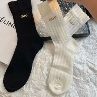 Tất nữ mùa hè Ins Letter Miu Tất mỏng giữa bắp chân