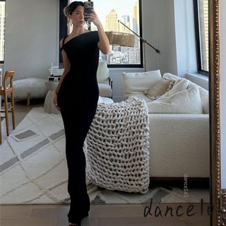 Dance1o1-nữ Mùa Hè Dài Dạ Hội Đầm Tay Ngắn Cổ Ôm Không Đều