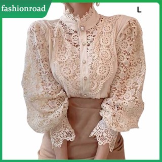 Áo Sơ Mi Nữ Polyester Thoáng Khí Rỗng Ra Thay Thế Ren Cổ Tròn Màu Áo Sơ Mi Top Quần Áo Quà Tặng Sinh Nhật