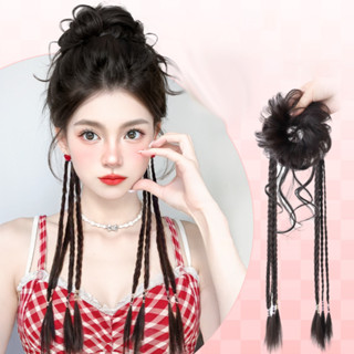Phụ Nữ Tự Nhiên Lông Tơ Xoăn Tua Rua Tóc Giả Lười Xoắn Bện Hoa Bud Buộc Giả Đuôi Ngựa Tóc Nối Dài