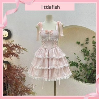 [Littlefish] Mùa hè sang trọng du lịch sương mù Thú nhận jsk dây treo Lolita ba giai đoạn váy Lolita lo ngắn có đệm ngực váy liền bồng bềnh