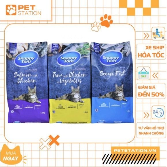 [8kg] Thức ăn hạt topping cá cơm Snappy Tom 8kg - PET STATION
