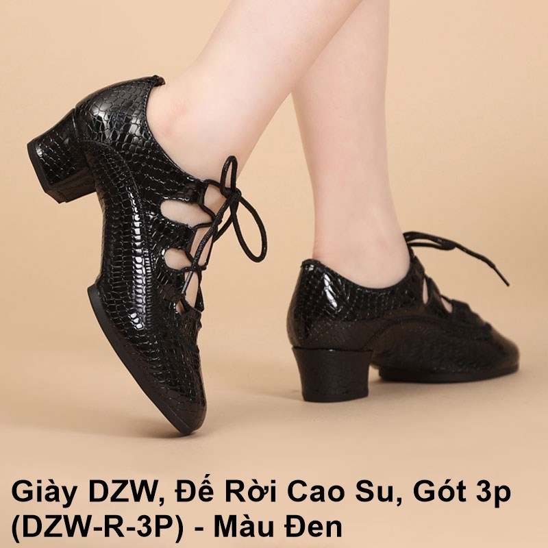 Giày DZW, Đế Rời Cao Su, Gót 3p (DZW-R-3P) - Màu Đen (Tặng Túi Đựng Giày)