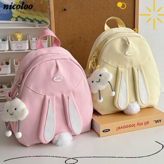  Ba lô NICOLOO Ba lô tai thỏ dễ thương Túi đi học bằng vải Canvas phong cách Preppy cho bé gái 