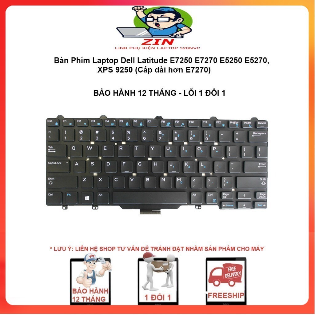 Bàn Phím Laptop Dell Latitude E7250 E7270 E5250 E5270, XPS 9250 (Cáp dài hơn E7270) - BH 12 THÁNG - 