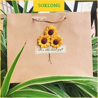 Túi quà kraft Vintage đựng quà tặng gắn hoa khô T01 - túi giấy màu nâu kraft quai xách
