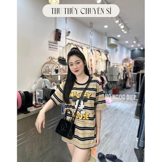Áo phông kẻ micky tone nâu hàng qc