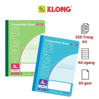 Vở may dán gáy A4 320 trang kẻ ngang MS 311 Compostion Book VPPKLONG, sổ Klong
