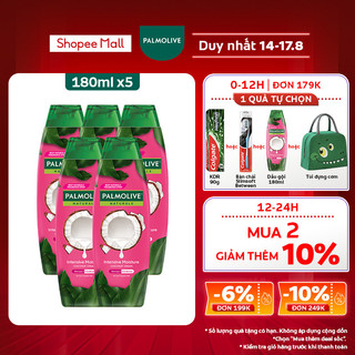 Bộ 5 Dầu gội Palmolive kèm xả 2 trong 1 chiết xuất thiên nhiên Dưỡng Ẩm Bổ Sung 180ml