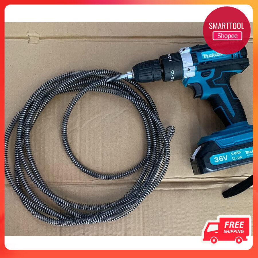 Dây Thông Cống Lò Xo Phi 10  nối máy khoan, Đầu Thông Lò Xo 3m, 5m,10m thông bồn rửa bát, bồn cầu, b