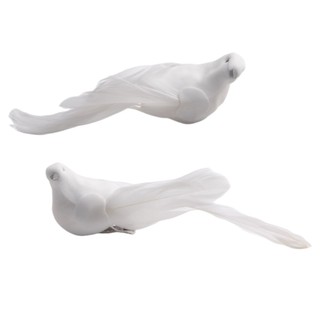 Artificial Doves 2pcs Clip Decor White 13X4 Cm Fake Feather Home Ornament