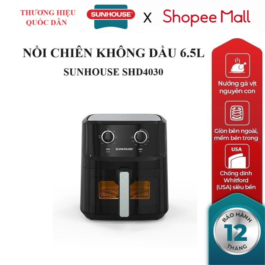 NỒI CHIÊN KHÔNG DẦU 6.5L SUNHOUSE SHD4030