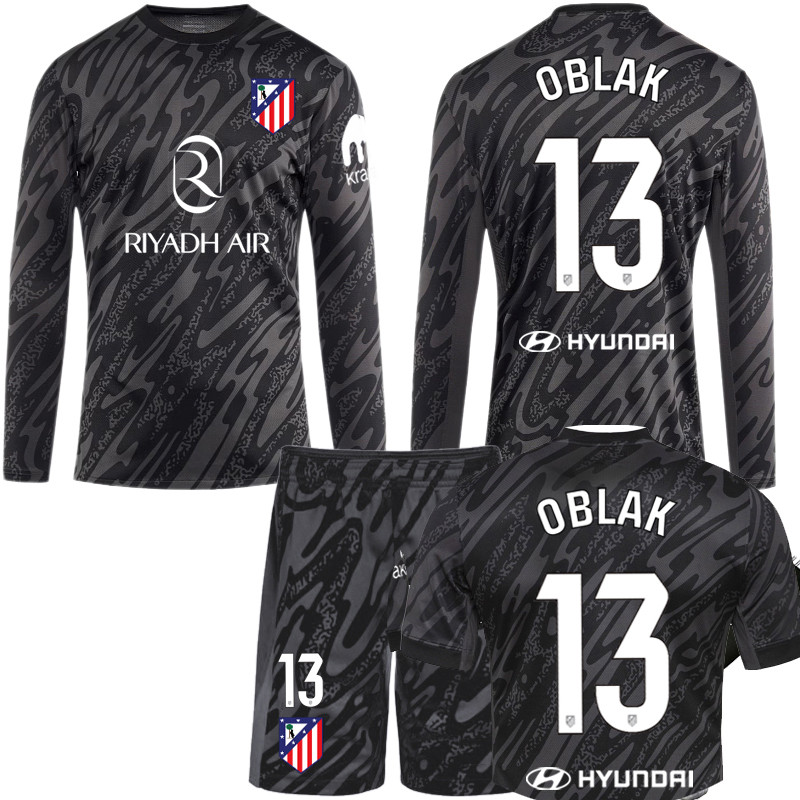 Áo đấu thủ môn bóng đá 13 Oblak, áo Atletico Madrid màu đen, tay ngắn, tay dài, bộ đồ thể thao, áo đ