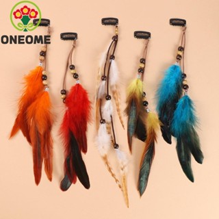  Mũ đội đầu lông vũ ONEOME Tua dài Vintage Mũ đội đầu lông vũ Phụ kiện tóc Kẹp tóc Đính cườm Ấn Độ Phong cách Boho Tóc Cô gái 