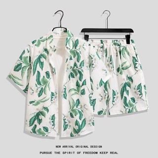  Size M-4XL Áo sơ mi hoa họa tiết Hàn Quốc + Quầnshort nam mùa hè giản dị Bộ đồ Hawaii 