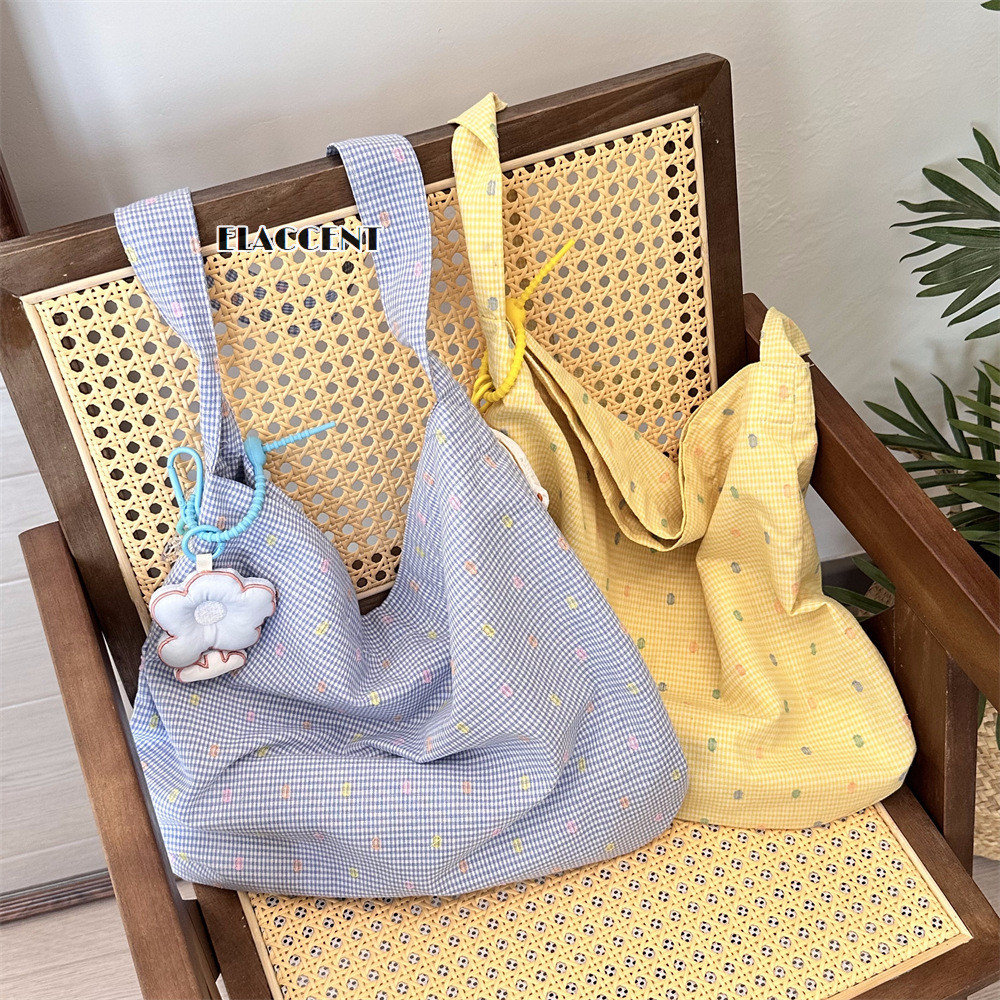 Elaccent Túi đeo dưới cánh tay nữ sữa nhẹ nhàng chấm bi màu vàng dung tích lớn túi đeo chéo nách thời trang
