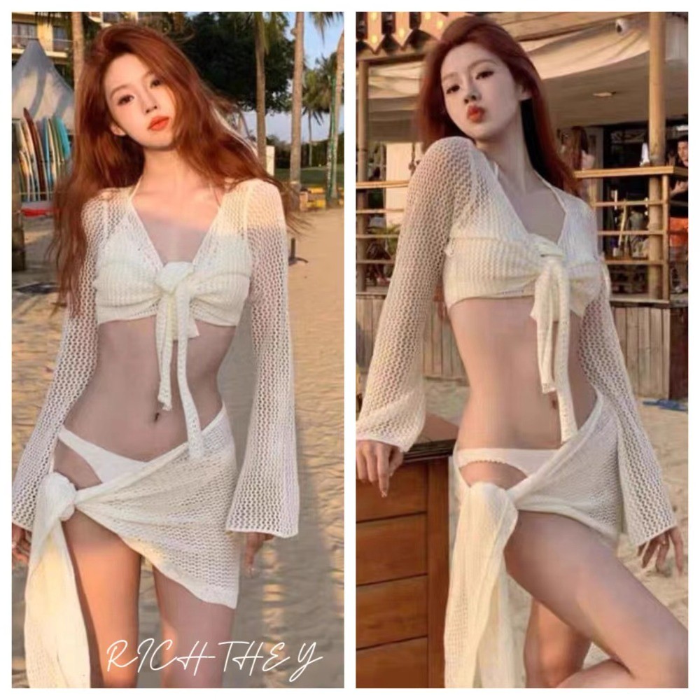 RICH-THEY Bộ Đồ Bơi Bốn Mảnh Nữ Bộ Bikini Lưới Gợi Cảm Thời Trang Mới