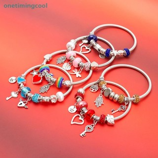 Onetimingcool Thời Trang Đơn Giản Pandora Kính Đá Quý Hạt Khóa Chìa Khóa Tình Yêu Treo Vòng Tay Ánh Sáng Vintage Lắc Tay Nữ Trang Sức Quà Tặng VN