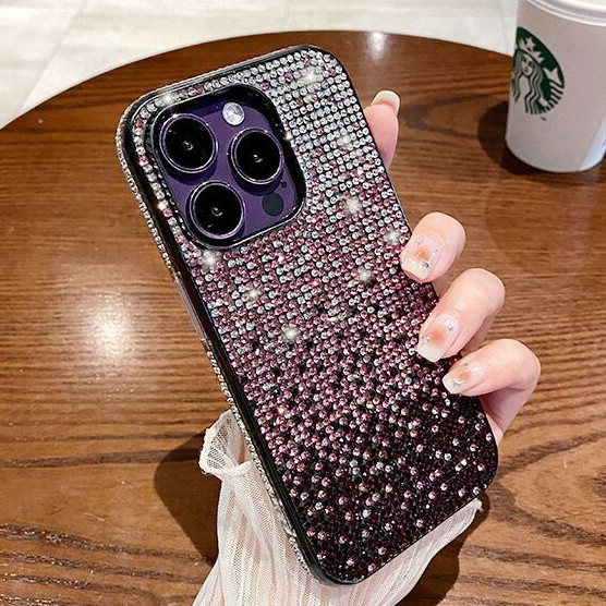 Ốp điện thoại kim cương giả lấp lánh thời trang Gradient cho iPhone 11 12 13 14 15 16 Pro Max 15 Plus Vỏ chống sốc bảo vệ toàn diện