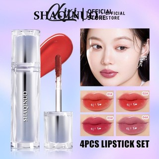 Shaqinuo Bộ Son Môi Sáng Bóng Gương Pha Lê Son Bóng Lâu Dài Chống Thấm Nước Lip Glaze Dưỡng Ẩm Nước Ánh Sáng Son Môi 4 Bộ Trang Điểm