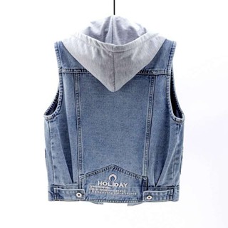   XIAO  Áo vest Denim ngắn thời trang dành cho nữ Thiết kế mũ có thể tháo rời Áo ghi lê mới hợp thời trang 