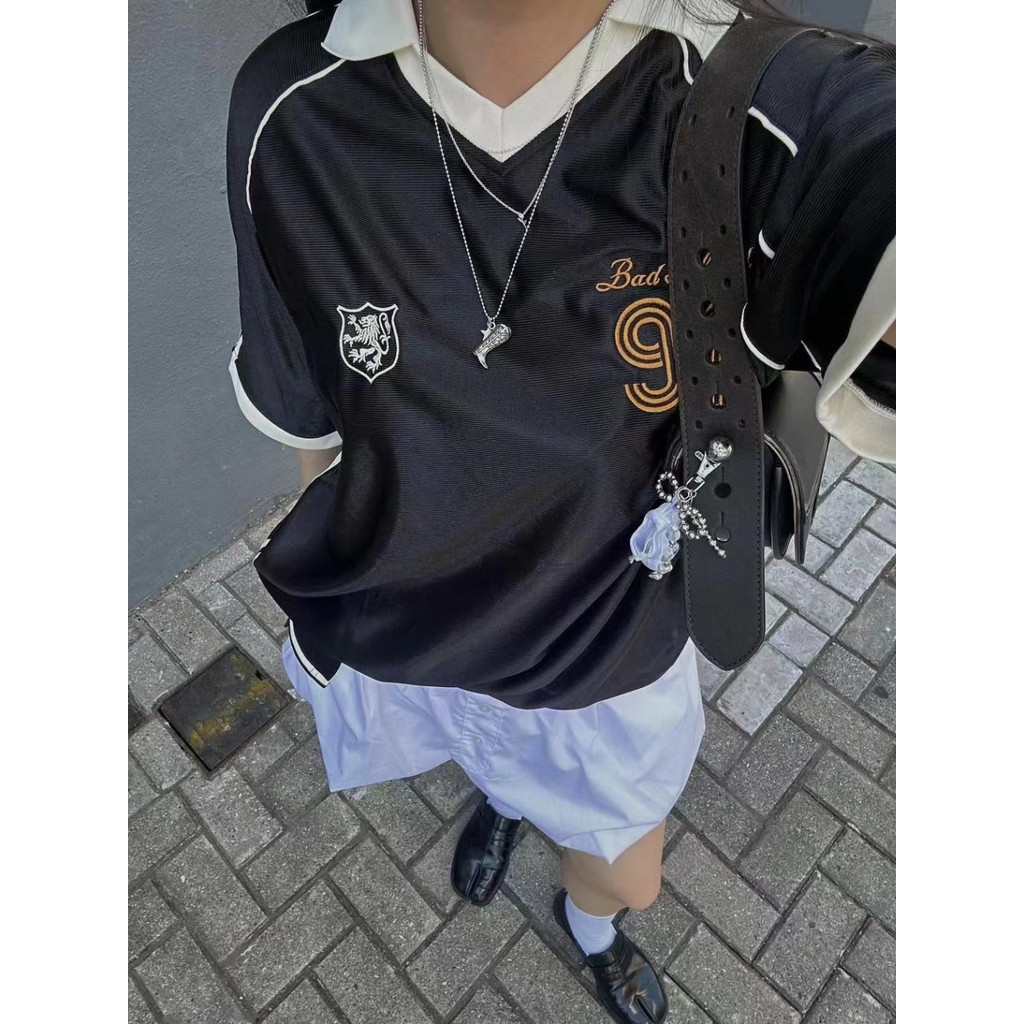 Badblood Women's Jersey Raglan Short SleeveTT-shirt Loose Retro Satin Design Blouse91Ball Uniform Me