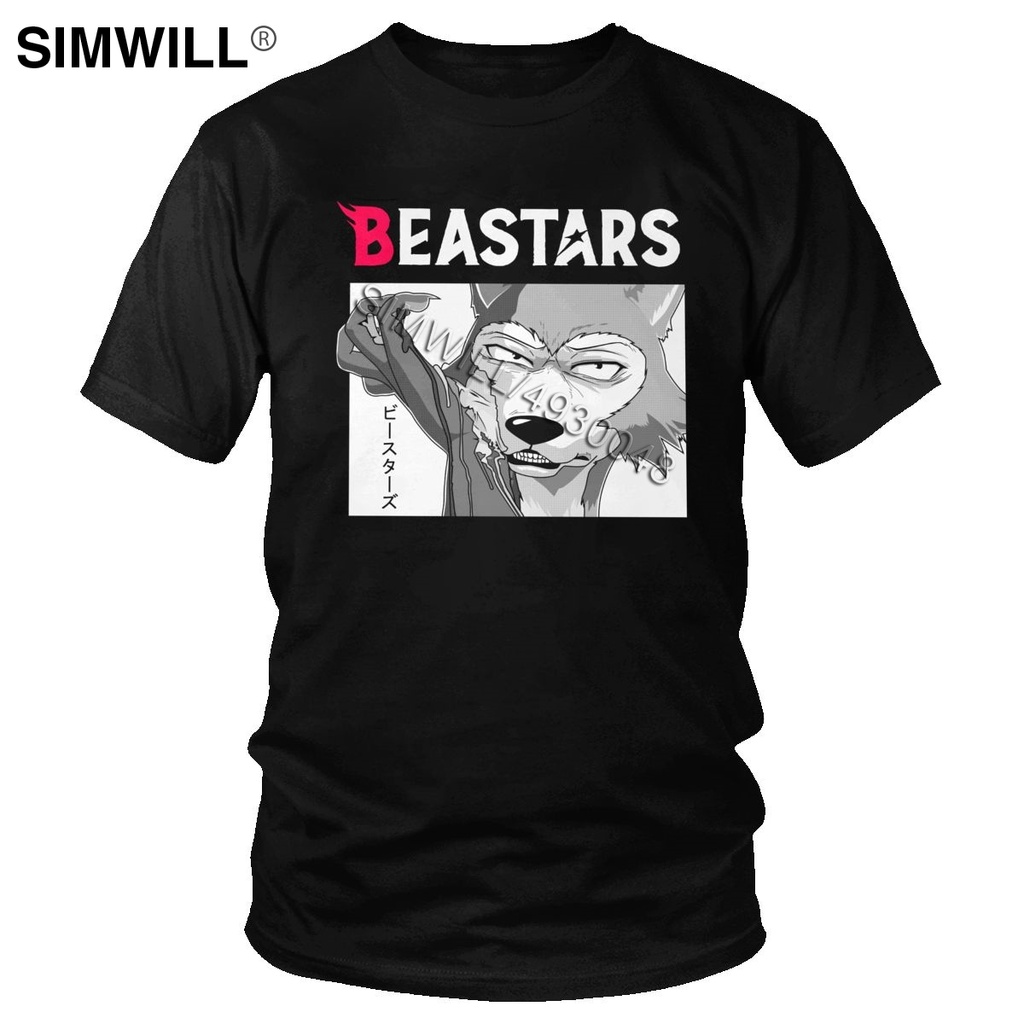 Anime Beastars Áo Nam Tay Ngắn Nguyên Chất Cotton Tee Động Vật Sói Legoshi Áo Thun Lông Manga Áo Thu