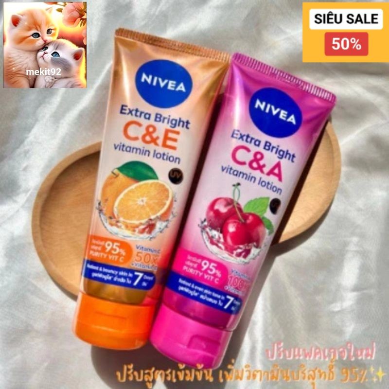 Sữa dưỡng thể Nivea extra bright Vitamin C&E lotion dưỡng trắng sau 7 ngày- Sữa dưỡng thể Nivea extr
