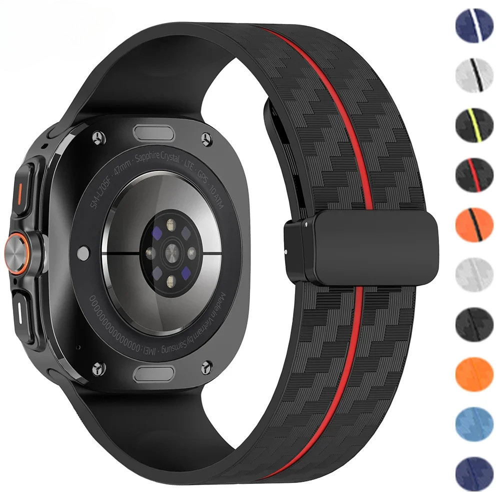 Dây đeo họa tiết sợi Carbon cho Samsung Galaxy Watch 7 Ultra 47mm Dây đeo từ tính bằng silicon cho G
