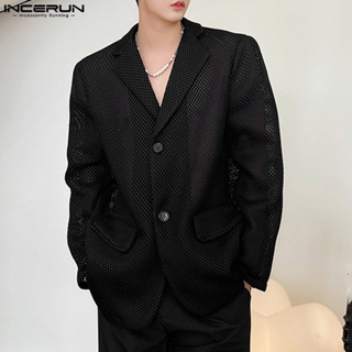 Incerun Nam Hàn Quốc Thường Ngày Rỗng Miếng Lót Vai Dài Tay Áo Blazer Rời