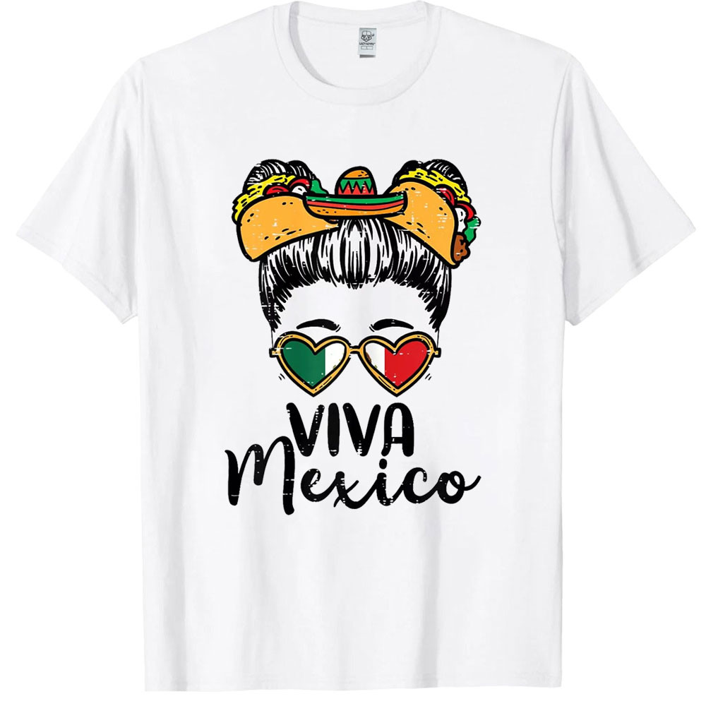 2024 waffle Cho Bạn Bè Viva Mexico Cô Gái Mexico Độc Lập Nam Cotton Áo Thun Nữ Mexico Bun Graphic xs