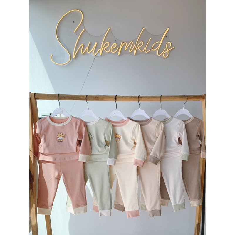 Embes Bộ dài tay cotton mềm co dãn thu đông cho bé trai gái