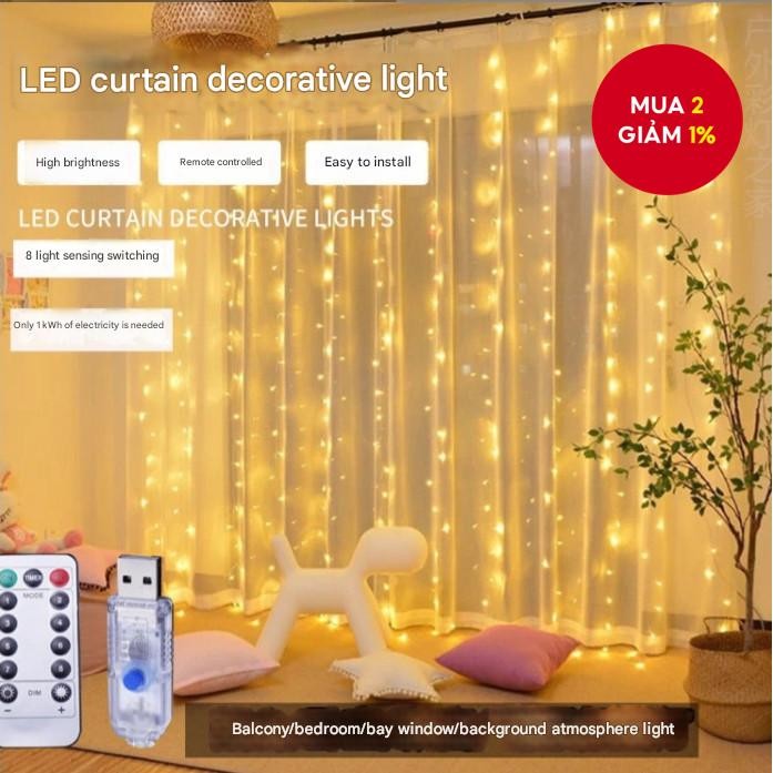Đèn rèm USB 3X3M 300 LED 8 chế độ điều khiển từ xa Đèn dây rèm, vòng hoa đèn cổ tích, cho phòng ngủ, tường trong nhà và trang trí Windows phù hợp cho bốn mùa