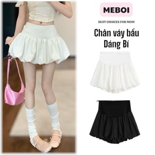 HOT-Chân váy bầu dáng phồng, chân váy bí xoè chất đẹp có quần bảo hộ kèm Dây chun khuy chỉnh size CVB1